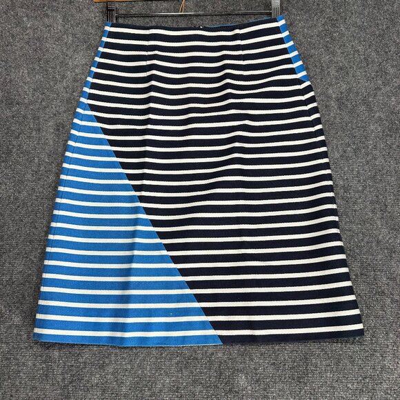 J Crew Skirt Womens 2 Colorblock Striped Pencil Blue White Cotton Lined Back Zip - Picture 1 of 6